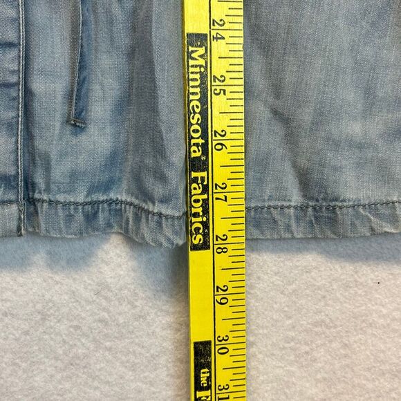 CHICO'S Shirt Womens Size 2 Blue Chambray Roll Tab Sleeve Button Down Drawstring - Picture 8 of 14